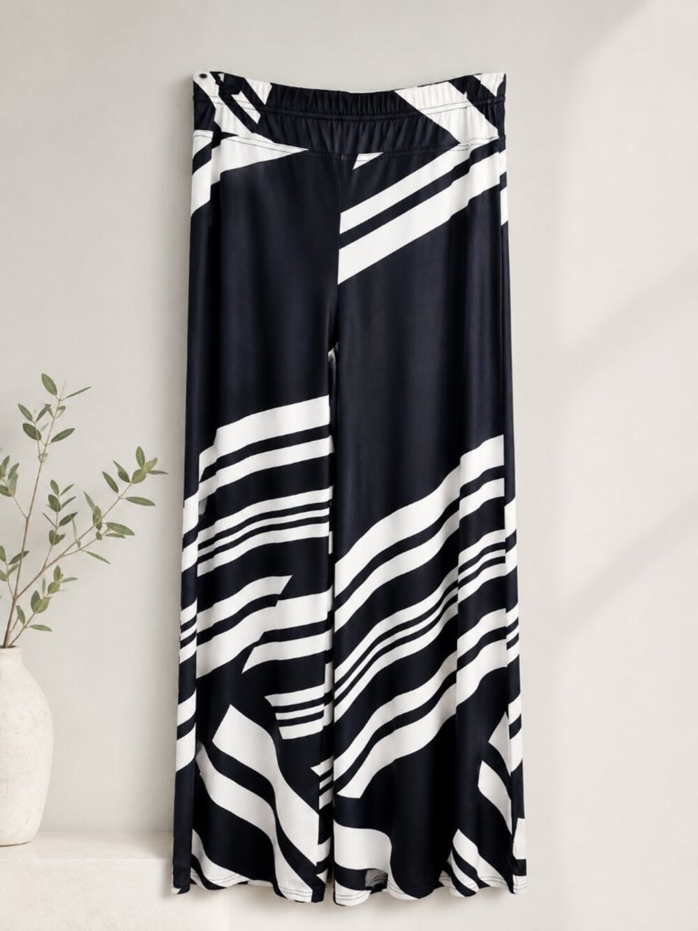 NEW! Lily by Firminiana Black White Abstract Stripe Wide Leg Palazzo Pants - 1X